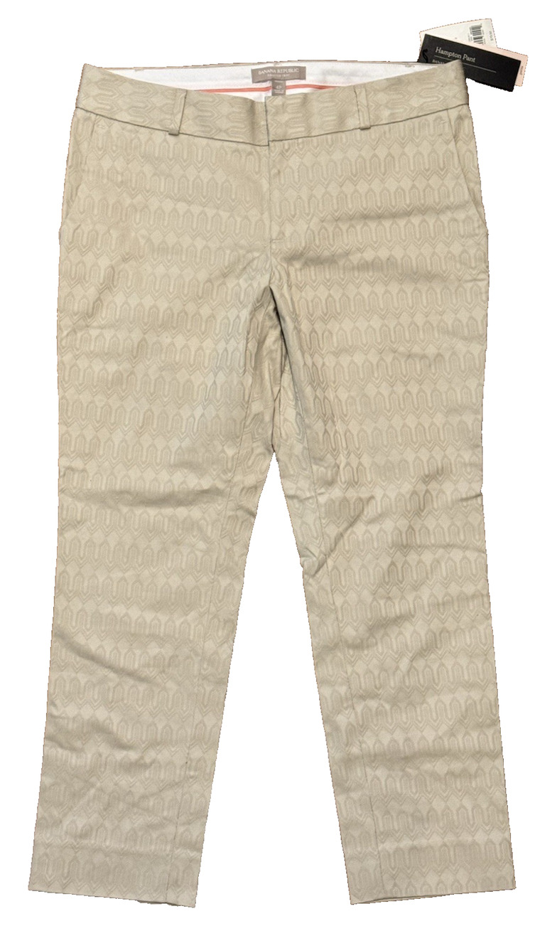 Banana Republic Dress Pants Hampton Fit Crop Beige Patterned - Women's 4 Petite